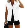 imageImily Bela Womens Denim Vest Classic Button Down Sleeveless Jean Jackets Cropped Distressed VestWhite