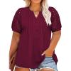 imageImily Bela Womens Plus Size Henley T Shirt Summer Lace Sleeve Tees Casual Pleated Flowy Tunic TopsBurgundy