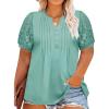 imageImily Bela Womens Plus Size Henley T Shirt Summer Lace Sleeve Tees Casual Pleated Flowy Tunic TopsGreen
