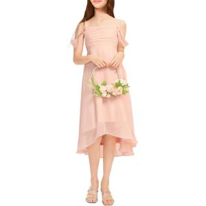 imageImily Bela Girls Cold Shoulder Junior Bridesmaid Dresses Asymmetrical Chiffon Wedding Party Gown DressPink