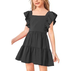 imageImily Bela Girls Square Neck Summer Dress Ruffle Sleeve Aline Swing Casual Party Mini Dresses 514 YearsBlack