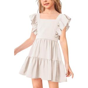 imageImily Bela Girls Square Neck Summer Dress Ruffle Sleeve Aline Swing Casual Party Mini Dresses 514 YearsCreamy White