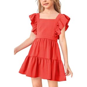 imageImily Bela Girls Square Neck Summer Dress Ruffle Sleeve Aline Swing Casual Party Mini Dresses 514 YearsOrange