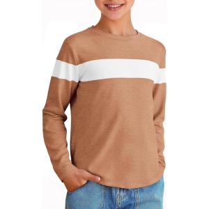 imageImily Bela Kids Boys T Shirts Casual Long Sleeve Color Block Tops Crewneck Loose Basic Tees 514 YearsBrown