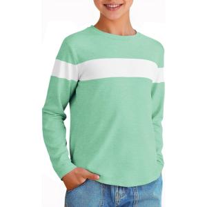imageImily Bela Kids Boys T Shirts Casual Long Sleeve Color Block Tops Crewneck Loose Basic Tees 514 YearsLight Green