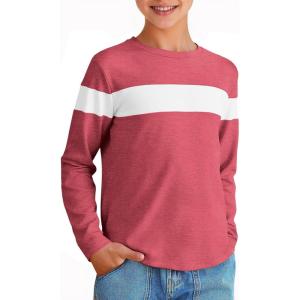imageImily Bela Kids Boys T Shirts Casual Long Sleeve Color Block Tops Crewneck Loose Basic Tees 514 YearsRed