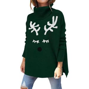 imageImily Bela Ugly Christmas Sweater for Women Oversized Turtleneck Long Batwing Sleeve Knitted Cozy Pullover SweatersDark Green