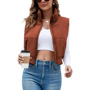 imageImily Bela Womens Cropped Puffer Vest Stand Collar Sleeveless Zip Up Padded GiletMaroon