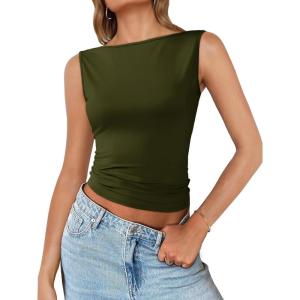 imageImily Bela Womens Going Out Casual Tank Tops 2025 Trendy Summer Basic Sleeveless Backless T Shirts Cute Slim Fit Y2K TeeArmy Green