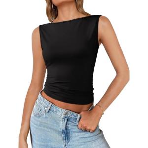 imageImily Bela Womens Going Out Casual Tank Tops 2025 Trendy Summer Basic Sleeveless Backless T Shirts Cute Slim Fit Y2K TeeBlack