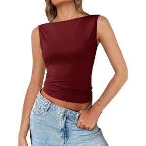 imageImily Bela Womens Going Out Casual Tank Tops 2025 Trendy Summer Basic Sleeveless Backless T Shirts Cute Slim Fit Y2K TeeBurgundy