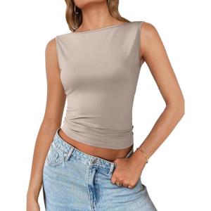 imageImily Bela Womens Going Out Casual Tank Tops 2025 Trendy Summer Basic Sleeveless Backless T Shirts Cute Slim Fit Y2K TeeGrey