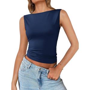 imageImily Bela Womens Going Out Casual Tank Tops 2025 Trendy Summer Basic Sleeveless Backless T Shirts Cute Slim Fit Y2K TeeNavy