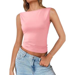 imageImily Bela Womens Going Out Casual Tank Tops 2025 Trendy Summer Basic Sleeveless Backless T Shirts Cute Slim Fit Y2K TeePink