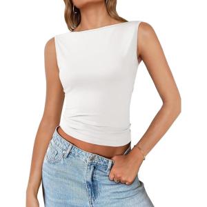 imageImily Bela Womens Going Out Casual Tank Tops 2025 Trendy Summer Basic Sleeveless Backless T Shirts Cute Slim Fit Y2K TeeWhite