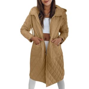 imageImily Bela Womens Long Quilted Puffer Jacket Lightweight Zip Up Hooded Drawstring Winter Coats Outerwear with PocketsCoffee