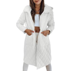 imageImily Bela Womens Long Quilted Puffer Jacket Lightweight Zip Up Hooded Drawstring Winter Coats Outerwear with PocketsWhite