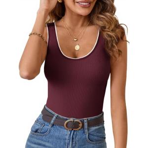 imageImily Bela Womens Rib Knitted Tank Tops Crew Neck Summer Tops Sleeveless Going Out Camis Casual Loose Fit 2025Burgundy