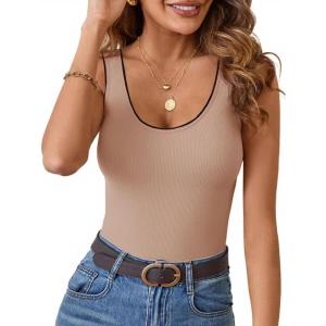 imageImily Bela Womens Rib Knitted Tank Tops Crew Neck Summer Tops Sleeveless Going Out Camis Casual Loose Fit 2025Khaki