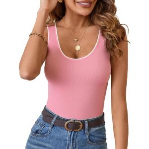 imageImily Bela Womens Rib Knitted Tank Tops Crew Neck Summer Tops Sleeveless Going Out Camis Casual Loose Fit 2025Pink