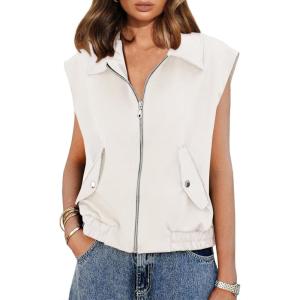 imageImily Bela Womens Sleeveless Jackets Zip Up Elastic Hem Lightweight Casual Summer Tops Anorak Outerwear VestsApricot