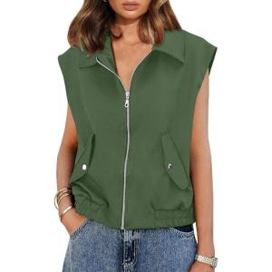 imageImily Bela Womens Sleeveless Jackets Zip Up Elastic Hem Lightweight Casual Summer Tops Anorak Outerwear VestsArmy Green