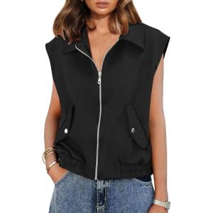 imageImily Bela Womens Sleeveless Jackets Zip Up Elastic Hem Lightweight Casual Summer Tops Anorak Outerwear VestsBlack