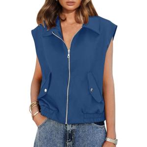 imageImily Bela Womens Sleeveless Jackets Zip Up Elastic Hem Lightweight Casual Summer Tops Anorak Outerwear VestsNavy