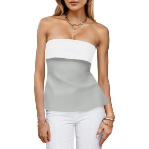 imageImily Bela Womens Strapless Tube Tops 2025 Trendy Sexy Backless Going Out Bandeau Top Side Split Summer Color Block OutfitsLight Grey