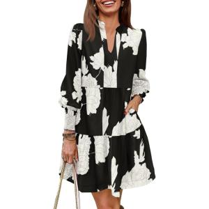 imageImily Bela Womens Fall Long Sleeve Tunic Dress Casual V Neck Loose Ruffle Tiered DressZ2black
