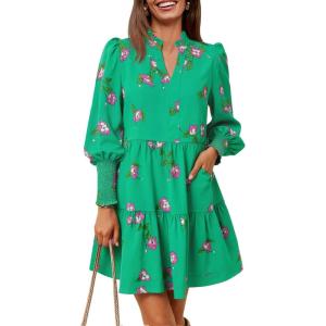imageImily Bela Womens Fall Long Sleeve Tunic Dress Casual V Neck Loose Ruffle Tiered DressZ2green