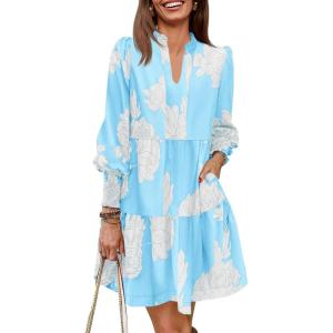 imageImily Bela Womens Fall Long Sleeve Tunic Dress Casual V Neck Loose Ruffle Tiered DressZ2sky Blue