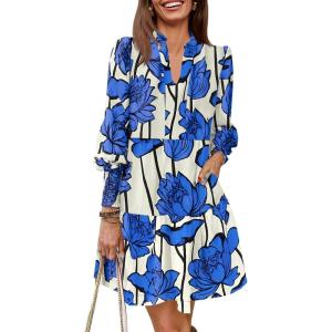 imageImily Bela Womens Fall Long Sleeve Tunic Dress Casual V Neck Loose Ruffle Tiered DressZ2whiteblue