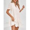 imageImily Bela Womens Summer Lace Dresses Eyelet Casual Flowy Babydoll Swing Short Sleeve V Neck Tunic DressBeige