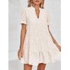 imageImily Bela Womens Summer Lace Dresses Eyelet Casual Flowy Babydoll Swing Short Sleeve V Neck Tunic DressBeige