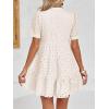 imageImily Bela Womens Summer Lace Dresses Eyelet Casual Flowy Babydoll Swing Short Sleeve V Neck Tunic DressBeige