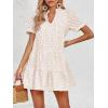 imageImily Bela Womens Summer Lace Dresses Eyelet Casual Flowy Babydoll Swing Short Sleeve V Neck Tunic DressBeige
