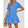 imageImily Bela Womens Summer Lace Dresses Eyelet Casual Flowy Babydoll Swing Short Sleeve V Neck Tunic DressLake Blue