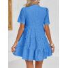 imageImily Bela Womens Summer Lace Dresses Eyelet Casual Flowy Babydoll Swing Short Sleeve V Neck Tunic DressLake Blue