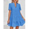 imageImily Bela Womens Summer Lace Dresses Eyelet Casual Flowy Babydoll Swing Short Sleeve V Neck Tunic DressLake Blue