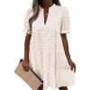 imageImily Bela Womens Summer Lace Dresses Eyelet Casual Flowy Babydoll Swing Short Sleeve V Neck Tunic DressBeige