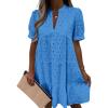 imageImily Bela Womens Summer Lace Dresses Eyelet Casual Flowy Babydoll Swing Short Sleeve V Neck Tunic DressLake Blue