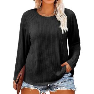 imageImily Bela Womens Plus Size Tops Crewneck Long Sleeve Top Super Soft Shirts Oversized Basic Tees Loose TunicBlack