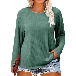 imageImily Bela Womens Plus Size Tops Crewneck Long Sleeve Top Super Soft Shirts Oversized Basic Tees Loose TunicDark Green