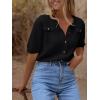 image:imageImily Bela Womens Button Down Shirts Summer Casual Short Sleeve Crew Neck Ribbed Knit Sweater Cardigans Blouse Tops Black Medium