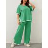 image:imageImily Bela Womens Plus Size Lounge Sets 2 Piece Outfits Short Sleeve Pullover Tops Wide Leg Pants Summer Travel OutfitsMint Green
