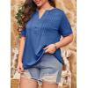 image:imageImily Bela Womens Plus Size Tops Pleated Button Short Sleeve V Neck Summer Casual Tee Shirts Navy