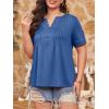 image:imageImily Bela Womens Plus Size Tops Pleated Button Short Sleeve V Neck Summer Casual Tee Shirts Navy