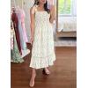 image:imageImily Bela Womens Summer Floral Boho Dress Tie Strap Square Neck Smocked Ruffle A Line Beach Long Maxi DressesBeige