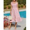 image:imageImily Bela Womens Summer Floral Boho Dress Tie Strap Square Neck Smocked Ruffle A Line Beach Long Maxi DressesLight Pink